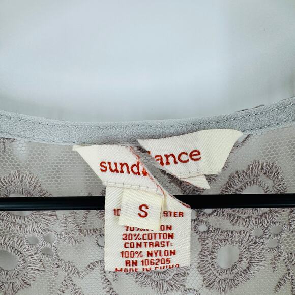 Sundance Lace Trim Tunic Top Size Small Taupe Cream Boho Romantic Crochet Blouse - Picture 3 of 7